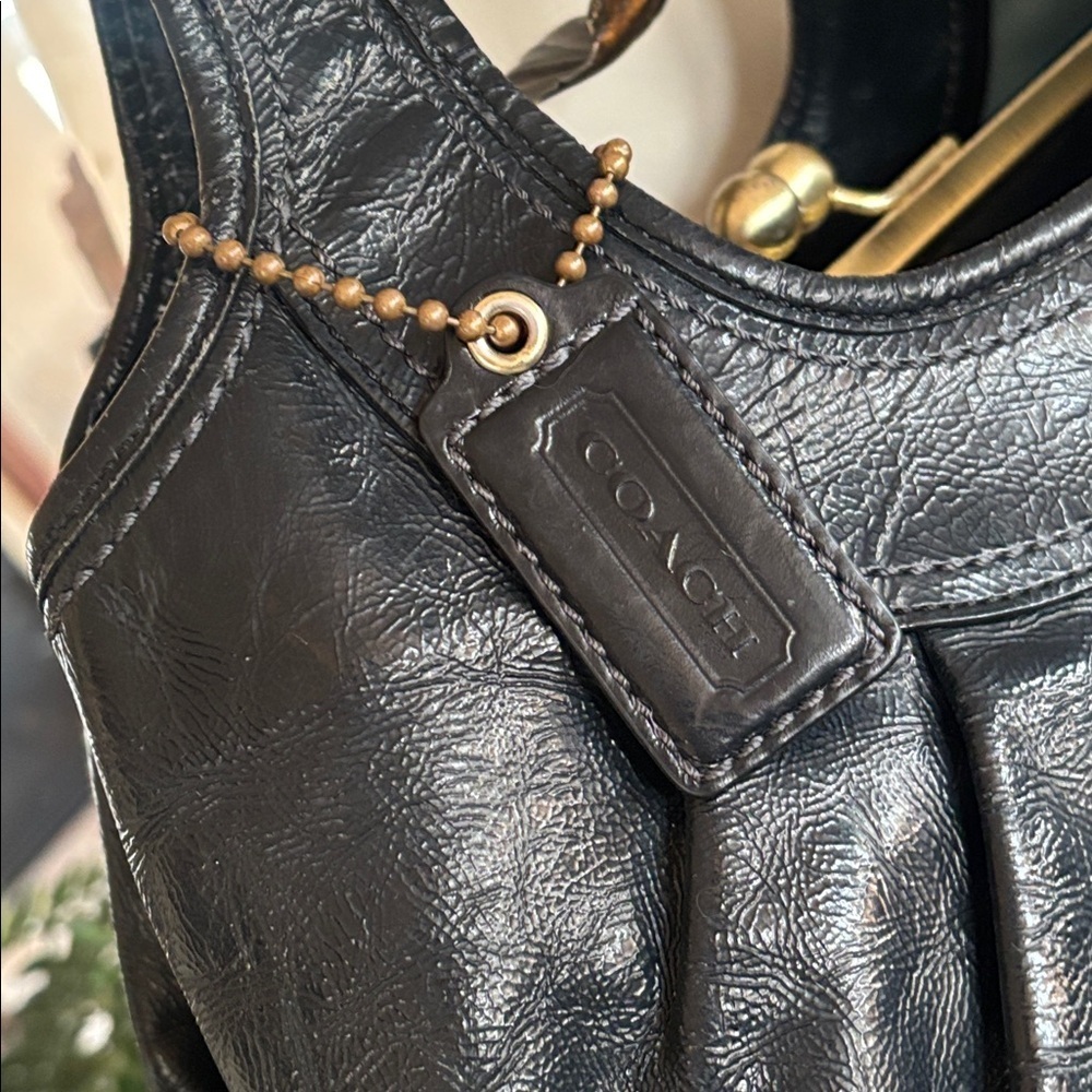 Coach Ergo Black Pantent Leather Pleated Frame Kisslock Satchel Shoulder Bag Y2K - Picture 4 of 16